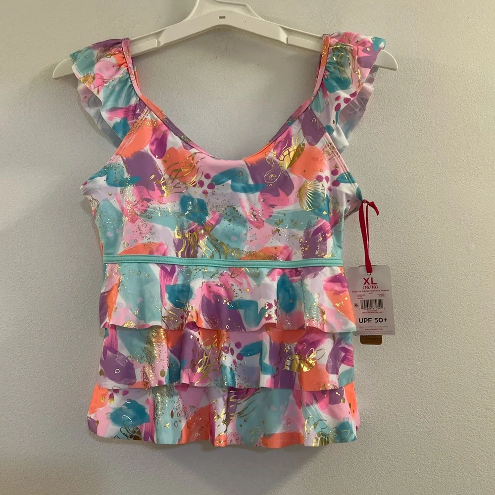 21. Justice Girls Flutter Sleeve Cupcake Tankini Ruffle Top